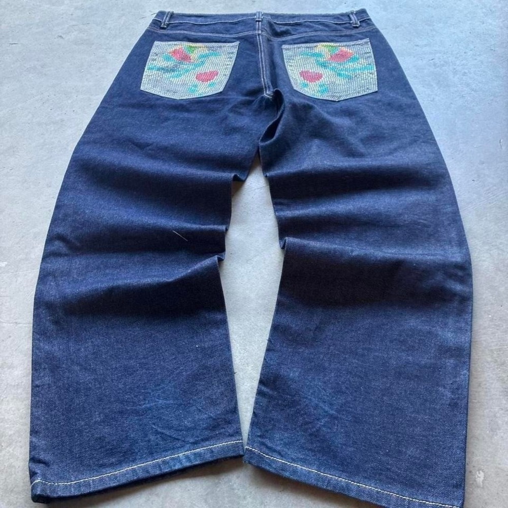 Vintage Ed Hardy Bedazzled Raw Color Jeans Y2K 90s Streetwear Christian Audigier